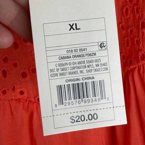 A New Day‎ Womens Blouse XL Orange Coral Eyelet Sheer Light Ruffle Summer Boho - Picture 7 of 11